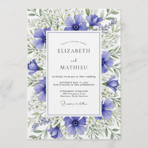 Blaue malerische Hochzeit auf der Wiese Einladung