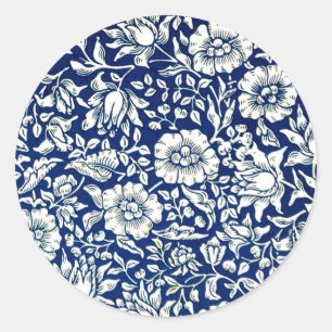 Blaue Malve im Vintage-Muster Runder Aufkleber