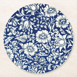 Blaue Malve im Vintage-Muster Runder Pappuntersetzer