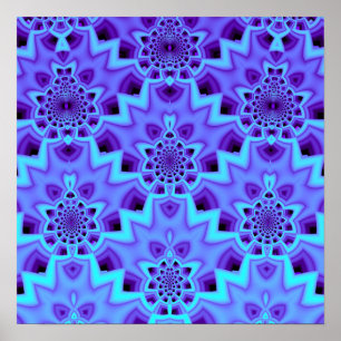 Blaue Malven-Mandala-Fraktal-Geometrie-Muster Poster