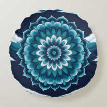 Blaue Mandala-Blumen-Rundkissen | Boho