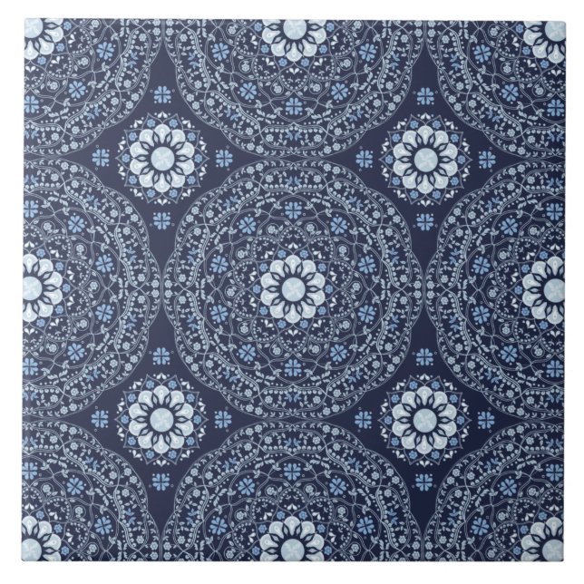 Blaue Mandala-Keramikfliese Fliese (Vorderseite)