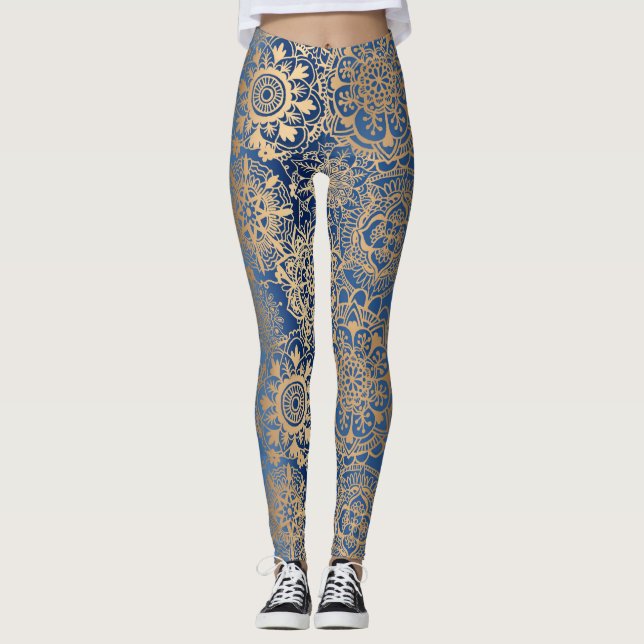 Blaue Mandala-Muster Leggings (Vorderseite)