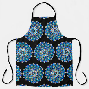 Blaue Mandala-Muster-Schürze Boho-Blumen-Dekor  Schürze