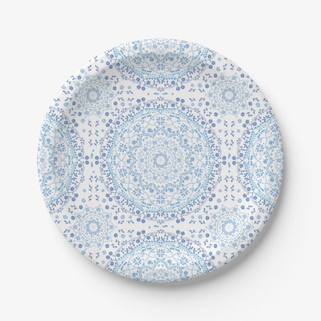 Blaue Mandala-Papierplatte Pappteller (Vorderseite)
