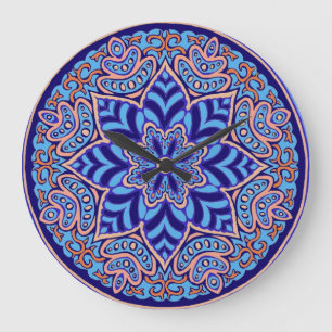 Blaue Mandala-Wanduhr Große Wanduhr