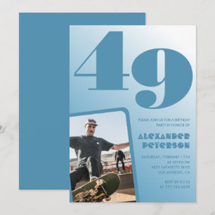 Blaue Männer Foto-Gradient 49. Geburtstagseinladun Einladung