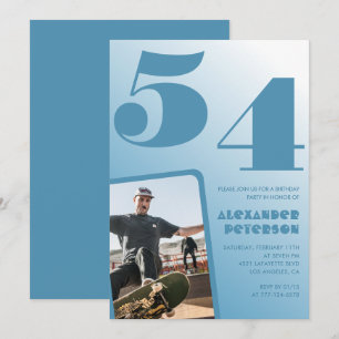 Blaue Männer Foto-Gradient 54. Geburtstagseinladun Einladung
