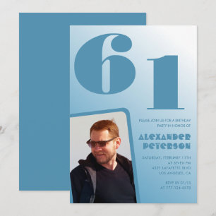 Blaue Männer Foto-Gradient 61. Geburtstagseinladun Einladung