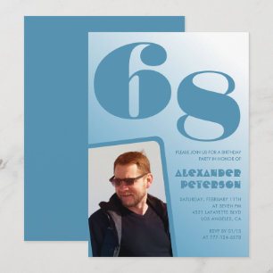 Blaue Männer Foto Gradient 68. Geburtstagseinladun Einladung