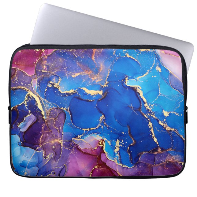 BLAUE MARBLE AGATE SILVER GLITZER GLAM LAPTOPSCHUTZHÜLLE (Vorderseite)