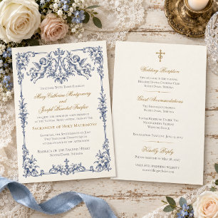 Blaue Marianische Cherub-Katholische Hochzeit Einladung