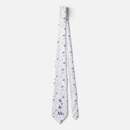 Blaue Marine Blumen Florale Hochzeitspaar Bräutiga Krawatte