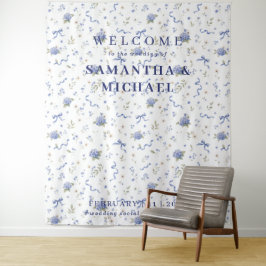 Blaue Marine Willkommen zur Hochzeit Kleine Blume Wandteppich