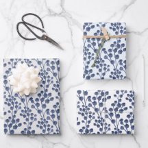 Blaue marineblaue botanische Geschenkpapier-Set au