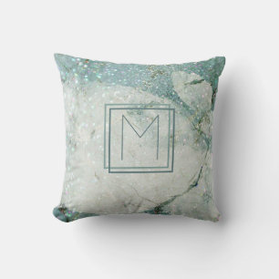 Blaue Marmor-Abstrakt-Monogramm-Rahmen Kissen