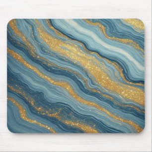 Blaue Marmor-Abstraktion mit goldenen Adern Mousepad