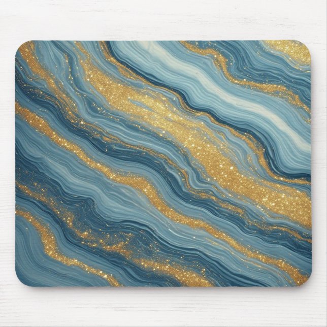 Blaue Marmor-Abstraktion mit goldenen Adern Mousepad (Vorne)