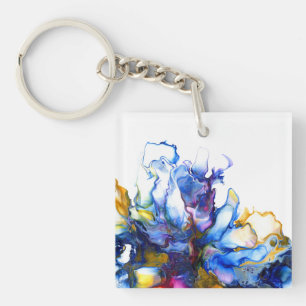 Blaue Marmor-Achat-Fluid-Art Schlüsselanhänger