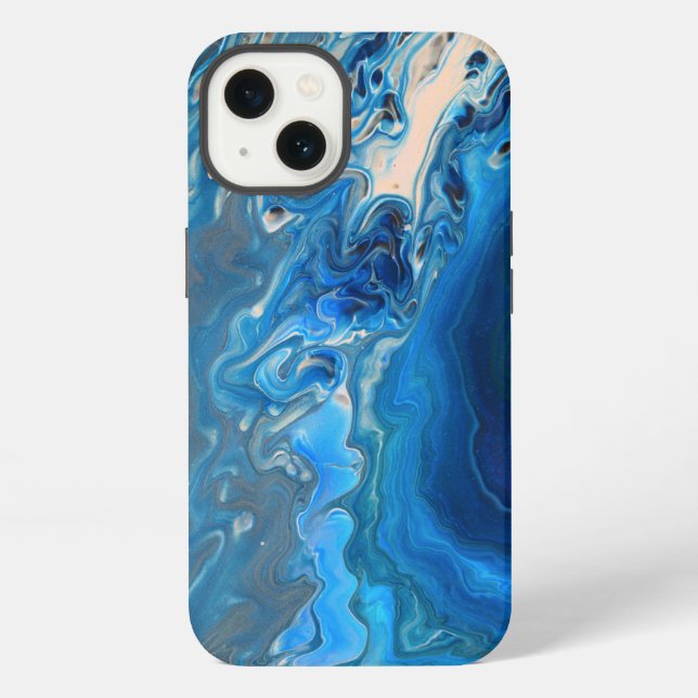 Blaue Marmor-Achat-Textur Fluid Art iPhone Hülle (Rückseite)