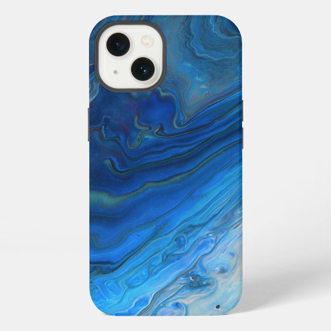 Blaue Marmor-Achat-Textur Fluid Art  iPhone Hülle (Rückseite)