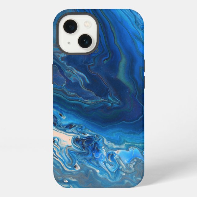 Blaue Marmor-Achat-Textur Fluid Art iPhone Hülle (Rückseite)