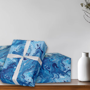 Blaue Marmor Fluid Kunst Geschenkpapier