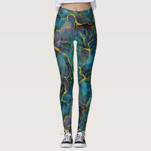 Blaue Marmor mit Goldveinen Leggings