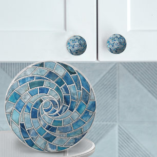 Blaue Marmor- und Aquamarine-Mosaikspirale Keramikknauf