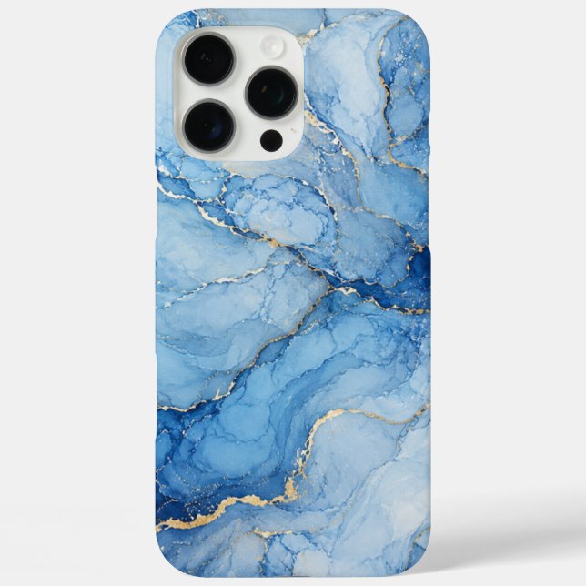 Blaue Marmor-Wasserfarben-Muster mit goldenen Ader Case-Mate iPhone Hülle (Rückseite)