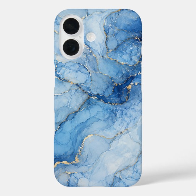 Blaue Marmor-Wasserfarben-Muster mit goldenen Ader Case-Mate iPhone Hülle (Rückseite)