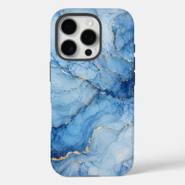 Blaue Marmor-Wasserfarben-Muster mit goldenen Ader iPhone 16 Pro Hülle