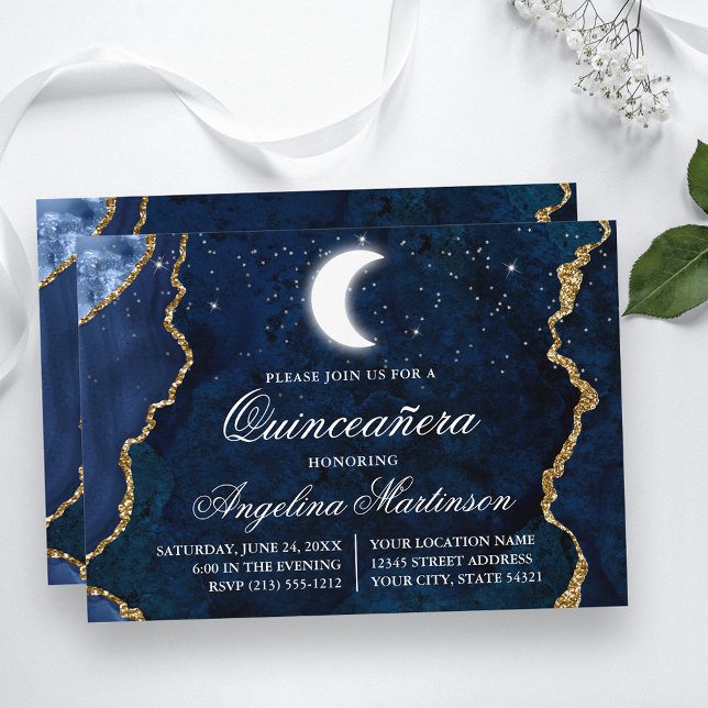 Blaue Marmorbäume, Himmelskörper Quinceanera Einladung (Customize to change text size, text style or to add more text to back of card.)