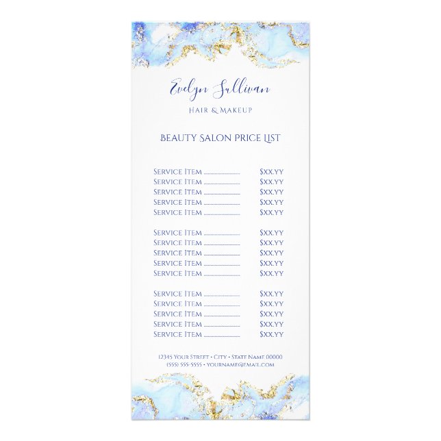 Blaue Marmordesignpreisliste Werbekarte (Vorne)