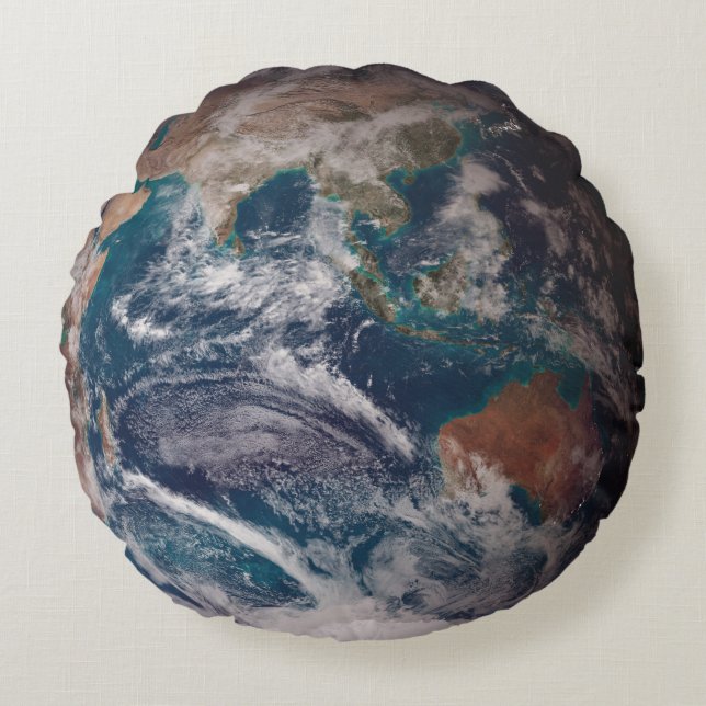 Blaue Marmorerde (östliche Hemisphäre) Rundes Kissen (Vorderseite)