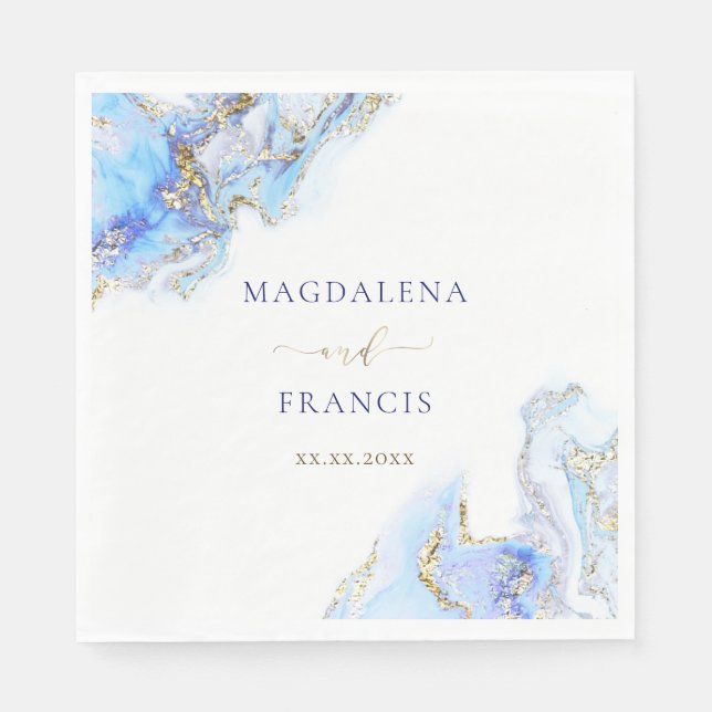 Blaue Marmorhochzeit Napkins Serviette (Vorderseite)