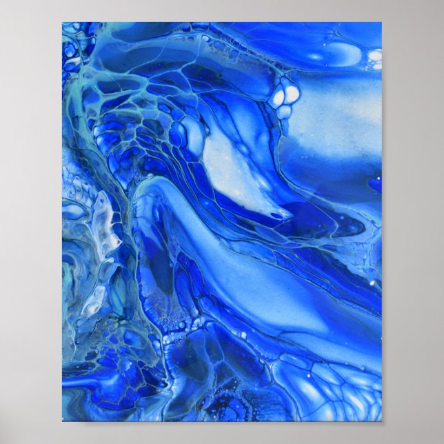 Blaue Marmorierte Moderne Fluidkunst Poster (Vorne)