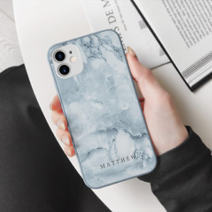 Blaue Marmormaskuline Personalisiert Monogram Case-Mate iPhone Hülle