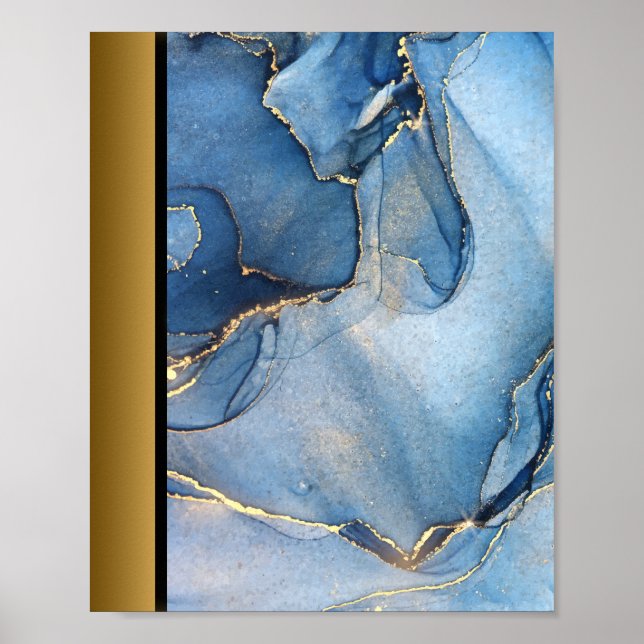 Blaue Marmorsteine / Schwarze Goldene Grenz Kunst Poster (Vorne)