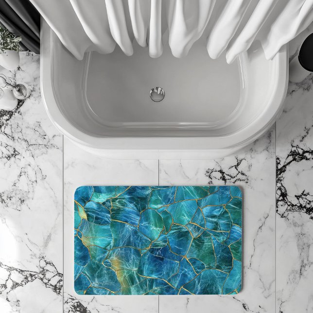 Blaue Marmorstruktur mit Goldadern in Teal Badematte (Von Creator hochgeladen)