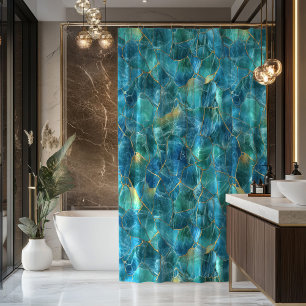Blaue Marmortextur mit Goldadern Duschvorhang