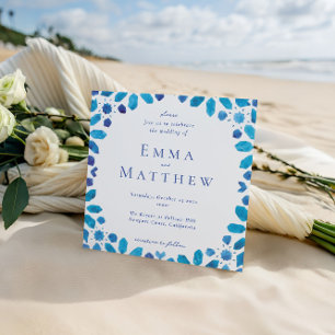 Blaue Marokkanische Geometrische Quadratische Hoch Einladung