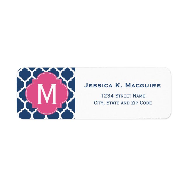 Blaue marokkanische Gitterrosa Monogramm Quatrefol (Vorne)