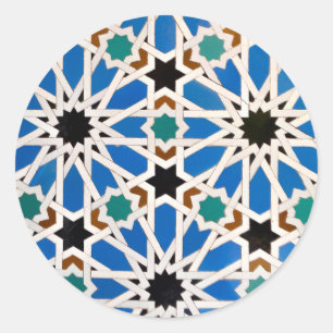 Blaue marokkanische Mosaik-Aufkleber Runder Aufkleber