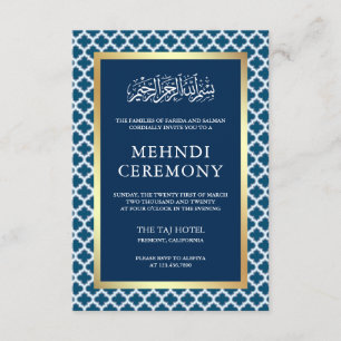 Blaue marokkanische Quatrefolienfeier für islamisc Begleitkarte