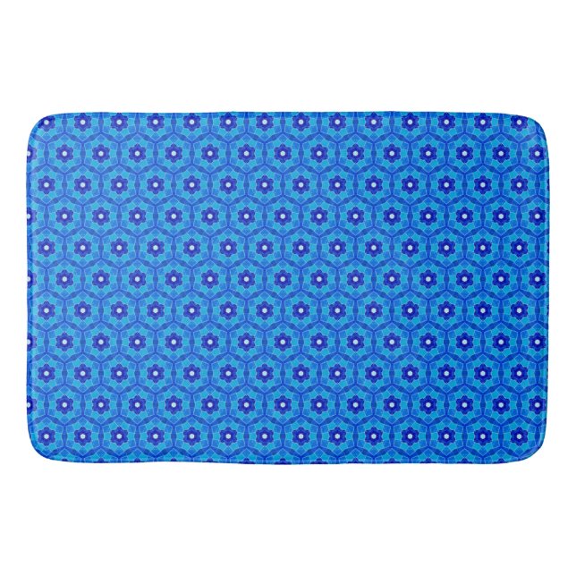 Blaue marokkanische Rose Tile Bath Mat Badematte (Vorderseite)