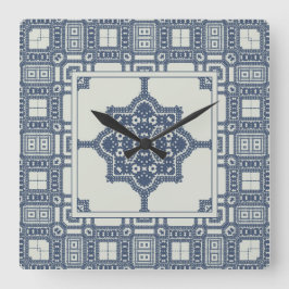 Blaue marokkanische Tile Quadratische Wanduhr
