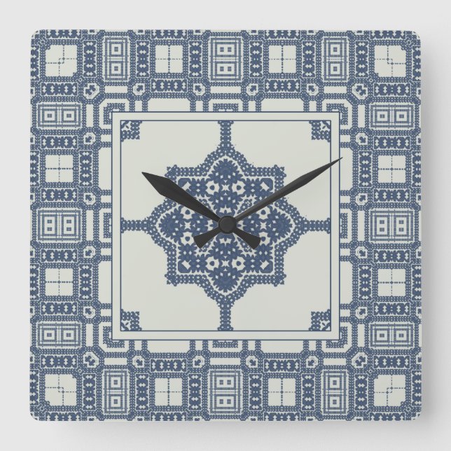 Blaue marokkanische Tile   Quadratische Wanduhr (Vorderseite)