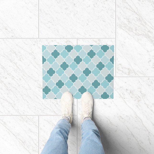 Blaue marokkanische Trellis, Latticework, Quatrefo Fußmatte (Indoor)