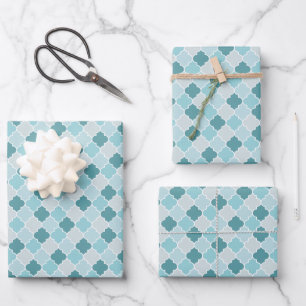Blaue marokkanische Trellis, Latticework, Quatrefo Geschenkpapier Set